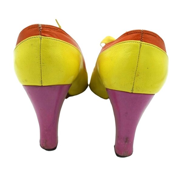 Vintage 1960s 1970s Mackey starr Psychedelic Colorblock Heels Rainbow Mod Pumps - Picture 6 of 10